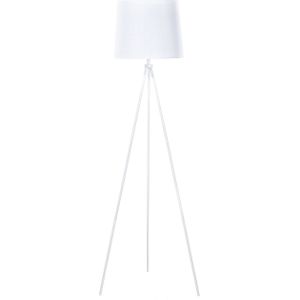 Staande lamp wit metaal 149 cm stoffen lampenkap drie poot retro ontwerp