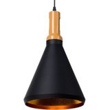 Hanglamp hanglamp zwart met goud en licht hout aluminium kegel lampenkap industrieel ontwerp