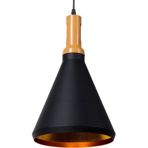 Hanglamp hanglamp zwart met goud en licht hout aluminium kegel lampenkap industrieel ontwerp