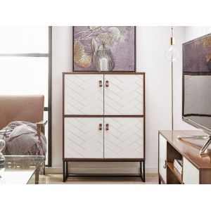 Moderne dressoir opbergkast ladekast 2 compartimenten 4 deuren donker hout met wit zwart metaal onderstel Nueva