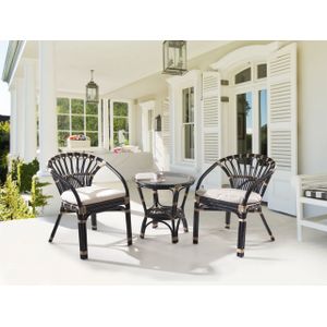 Rotan bistro set 2 stoelen met kussens tafel handgemaakt zwart Pecorini