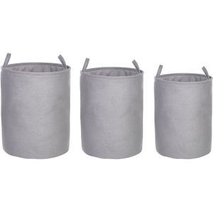 Set van 3 opbergmanden grijs polyester katoen met hoes met trekkoord Wasmand Praktische accessoires