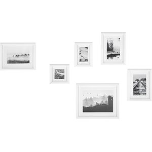 Set van 6 ingelijste foto's wit verschillende maten moderne passpartout wanddecoratie galerijhaken