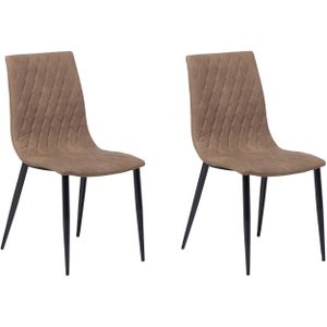 Set van 2 eetkamer stoelen beige kunstleer gestikt rugleuning zwart poten vintage ontwerp