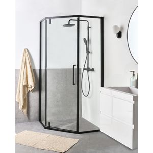 Douchecabine gehard glas transparant openslaande deur 90 x 90 x 190 cm zwart Tocantins