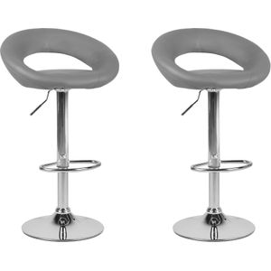 Set van 2 barkrukken grijs kunstleer bekleding voetenbank draaibare gaslift verstelbare hoogte minimalistisch
