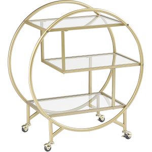 Keukenwagen Goud Metaal Glas 50 x 34 cm Glamour Wielen Open Opberger Drie Planken Woonkamer