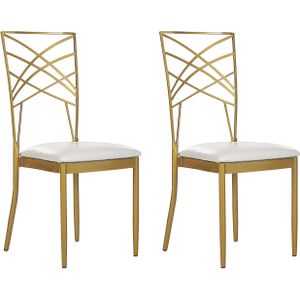 Set van 2 eetkamerstoelen goud metaal kunstleer wit zitkussen accent industriële glamour stijl