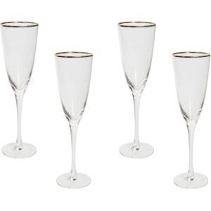 Set van 4 champagneglazen transparant handgeblazen 250 ml 9 oz 4 stuks set met gouden rand