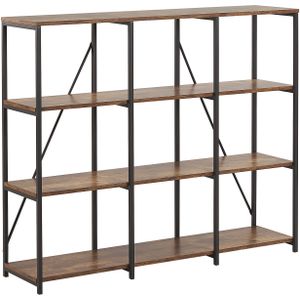 3-laags boekenkast donker hout met zwart metalen frame Open plank industriële minimalistische plank