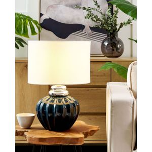 Traditionele tafellamp leeslamp nachtlamp lampenkap wit keramiek donkerblauw basis Neris
