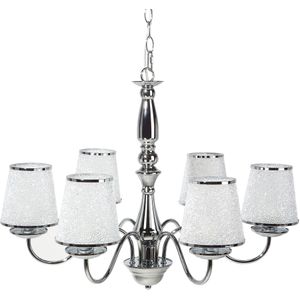 Hanglamp 6-lichts kroonluchter zilver keizerskappen glanzend