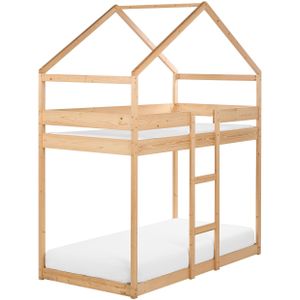 Houten stapelbed lichthout dennenhout 90 x 200 cm eenpersoons hoogslaper kinderkamer slaapkamer ladder lattenbodem