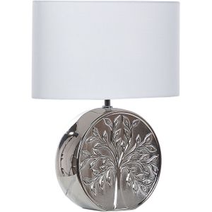 Tafellamp Zilver Keramiek 49 cm Glam Nachtlampje Schaduw Boom Motief Glanzend Slaapkamer Woonkamer