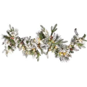 Guirlande wit synthetisch materiaal 180 cm met LED-verlichting besneeuwd kerstslinger seizoensdecor