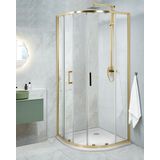Douchewand gehard glas dubbele schuifdeur 80 x 80 x 185 cm goud Jukatan