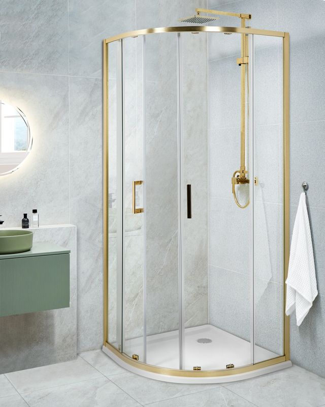 Douchewand gehard glas dubbele schuifdeur 80 x 80 x 185 cm goud Jukatan