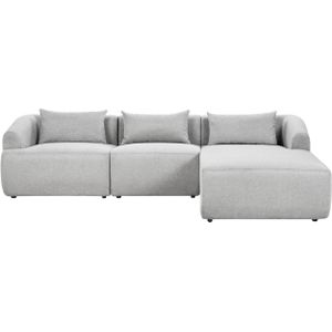 Hoekbank 3-zits linkszijdig grijs stof bekleed armleuningen extra kussens minimalistische moderne stijl