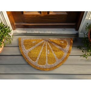 Moderne deurmat voor binnen 40 x 60 cm citroen vorm kokos antislip PVC achterkant geel Ijen