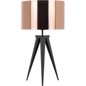 Tafellamp driepoten tripod lamp met koper lampenkap drum vorm industrieel modern ontwerp