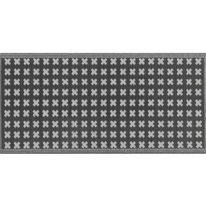 Buitenkleed zwart/wit polypropyleen kruizenpatroon 90 x 180 cm