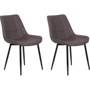 Eetkamerstoel set van 2 donkerbruin kunstleer zwarte stalen poten modern gestoffeerde stoelen