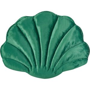 Sierkussen groen velvet schelpenvorm kussen decoratie maritiem thema textiel