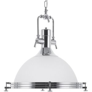 Hanglamp wit glas zilver elementen taakverlichting industrieel