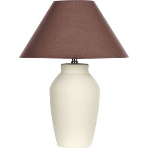 Tafellamp beige keramische basis linnen stoffen lampenkap 52 cm nachtlamp woonkamer slaapkamer verlichting