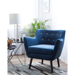 Vintage gestoffeerde accent stoel fauteuil fluwelen stof marineblauw Drammen II