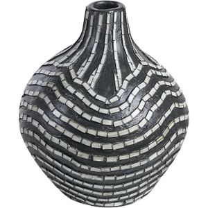 Decoratieve vaas zwart met wit terracotta 35 cm handgemaakt rustiek patroon boho woonaccessoires