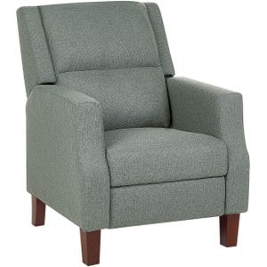 Relaxfauteuil groen stoffen bekleding push-back handmatig verstelbare rugleuning en voetensteun retro design fauteuil