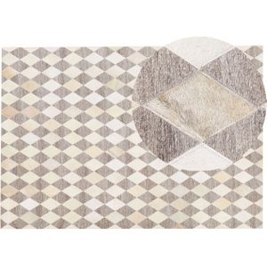 Vloerkleed bruin/beige koeienhuid leer viscose wol 160 x 230 cm