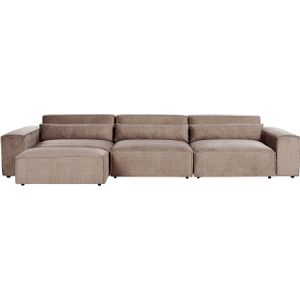 Driezitsbank modulaire bank met ottomaan sofa bruin polyester gestoffeerd zwarte poten modern woonkamer