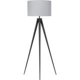 Staande lamp zwart metaal 156 cm ronde lampenkap grijs drie poten modern ontwerp