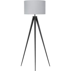 Staande lamp zwart metaal 156 cm ronde lampenkap grijs drie poten modern ontwerp