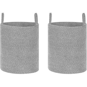Set van 2 opbergmanden grijs katoen handgemaakt met handvaten patroon mand wasmand stof