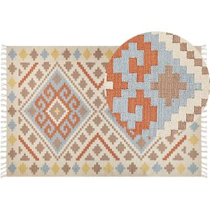 Kelim vloerkleed multicolour katoen 200 x 300 cm laagpolig geometrisch patroon met kwastjes rechthoekig traditioneel
