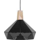 Hanglamp zwart kleur metaal eikenhout element geometrische vorm modern ontwerp