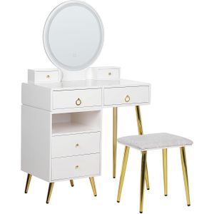 Kaptafel wit goud MDF 6 lades LED spiegel kruk woonkamer meubels glam ontwerp