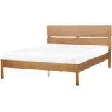 Bed lichthout rubberhout tweepersoons 160 x 200 cm met hoofdbord en lattenbodem minimalistisch rustiek