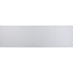 Loper tapijt vloerkleed wit grijs polyester 60 x 200 cm rechthoekig chevron patroon ontwerp