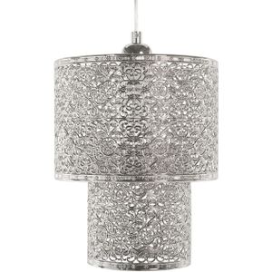 Hanglamp zilver metaal trommelvorm metaalwerk marokkaanse stijl