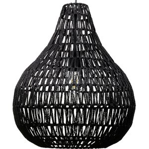Hanglamp plafondlamp zwart papier touw gevlochten lampenkap rond boho