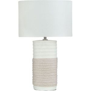 Tafellamp beige keramiek basis linnen lampenkap nachtkastje leeslamp nachtlamp slaapkamer