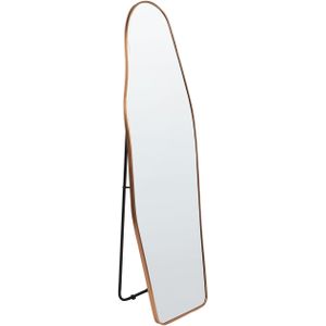 Staande spiegel goud aluminium frame 48 x 160 cm vrijstaand onregelmatige vorm frame volledige lengte modern ontwerp