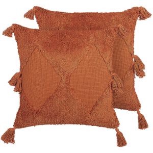 AVIUM - Sierkussen set van 2 - Oranje - 45 x 45 cm - Katoen