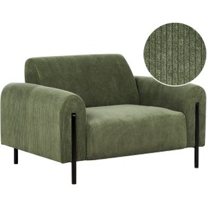 Fauteuil groen stof metalen poten corduroy klassieke zetel verstelbare rugleuning woonkamer moderne stijl