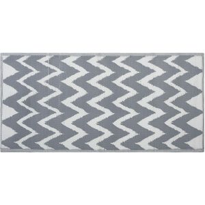 Buitenkleed grijs/wit polypropyleen zigzagpatroon 90 x 180 cm