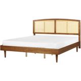 Bed licht rubberhout tweepersoons 180 x 200 cm met hoofdbord en lattenbodem minimalistische rustieke stijl